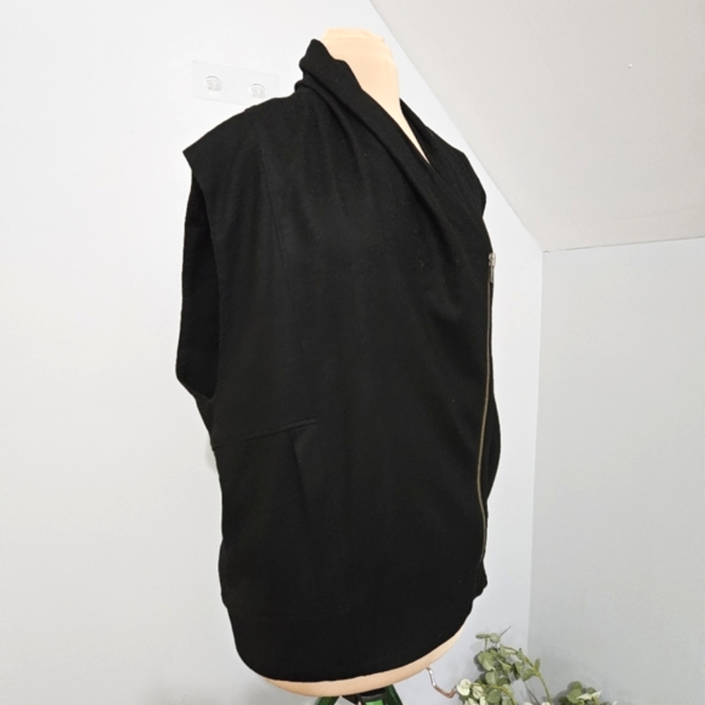Helmut Lang Wool Black Asymmetrical Zip Up Sleeveless Vest Pockets Size Medium - Picture 3 of 11